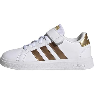 adidas Unisex Kids Grand Court Sustainable Lifestyle Court Elastic Lace and Top Strap Shoes, Cloud White/Cloud White/Matte Gold, 13.5 UK Child adidas Unisex Kids Grand Court Sustainable Lifestyle Court Elastic Lace and Top Strap Shoes, Cloud White/Cloud White/Matte Gold, 13.5 UK Child