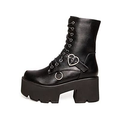 LAMODA Heartless Black PU Chunky Platform Boots UK4 Gothic Alternative Festival Shoes with Bold Platform Sole, Cushioned Insole, Lace-Up & Side Zip for Comfort LAMODA Heartless Black PU Chunky Platform Boots UK4 Gothic Alternative Festival Shoes with Bold Platform Sole, Cushioned Insole, Lace-Up & Side Zip for Comfort