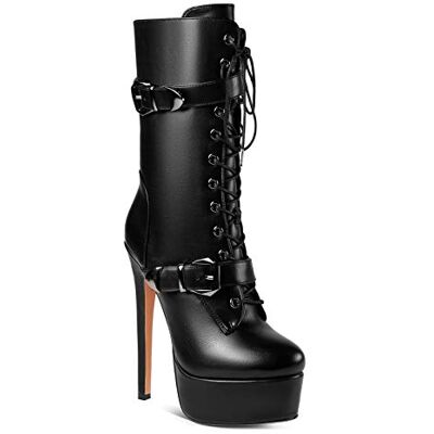 ANN CREEK 'Batian' Ultra High Stiletto Heels Platform Lace Up Boots, Black, Medium ANN CREEK 'Batian' Ultra High Stiletto Heels Platform Lace Up Boots, Black, Medium