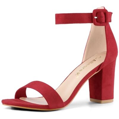 Allegra K Women's Open Toe Chunky High Heel Ankle Buckle Strap Sandals Red 5 UK/Label Size 7 US Allegra K Women's Open Toe Chunky High Heel Ankle Buckle Strap Sandals Red 5 UK/Label Size 7 US