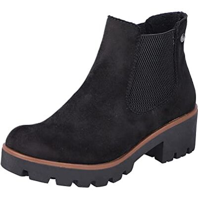 Rieker Ladies Chunky Gusset Detailed Heeled Ankle Boots 79265-00 Black Microfibre UK Size 8 EU Size 42 US Size 10 Rieker Ladies Chunky Gusset Detailed Heeled Ankle Boots 79265-00 Black Microfibre UK Size 8 EU Size 42 US Size 10