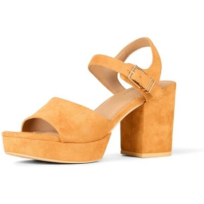 Amazon Essentials Women's Platform Heel Sandal, Dark Orange Faux Suede, 9 UK Amazon Essentials Women's Platform Heel Sandal, Dark Orange Faux Suede, 9 UK