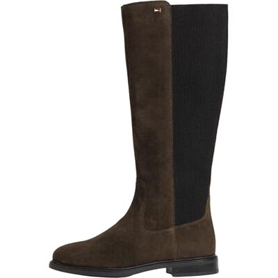 Tommy Hilfiger Women Enamel Flag Suede High Chelsea FW0FW09574 High Boots, BROWN (Fondant Brown), 7.5 Tommy Hilfiger Women Enamel Flag Suede High Chelsea FW0FW09574 High Boots, BROWN (Fondant Brown), 7.5