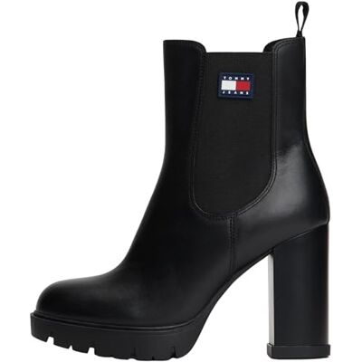 Tommy Jeans Women’s Leather Heeled Ankle Boots, Black (Black), 7 Tommy Jeans Women’s Leather Heeled Ankle Boots, Black (Black), 7