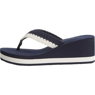 Tommy Hilfiger Women Th Wedge Crochet Summer Sandal FW0FW09420 Flip Flops, BLUE, 4 Tommy Hilfiger Women Th Wedge Crochet Summer Sandal FW0FW09420 Flip Flops, BLUE, 4