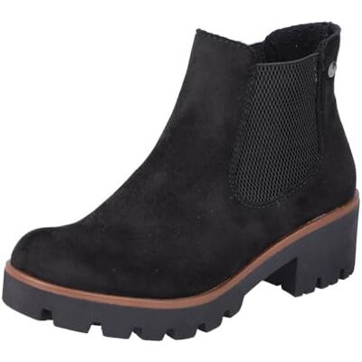 Rieker Ladies Chunky Gusset Detailed Heeled Ankle Boots 79265-00 Black Microfibre UK Size 4 EU Size 37 US Size 6 Rieker Ladies Chunky Gusset Detailed Heeled Ankle Boots 79265-00 Black Microfibre UK Size 4 EU Size 37 US Size 6