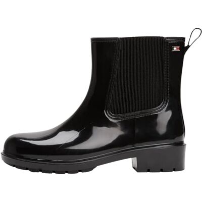 Tommy Hilfiger Women’s Hardware Glossy Rainboots, Black (Black), 6.5 Tommy Hilfiger Women’s Hardware Glossy Rainboots, Black (Black), 6.5