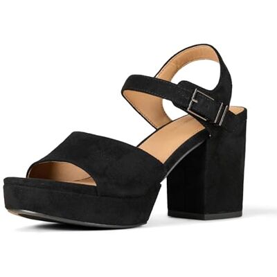 Amazon Essentials Women's Platform Heel Sandal, Black Faux Suede, 9 UK Amazon Essentials Women's Platform Heel Sandal, Black Faux Suede, 9 UK