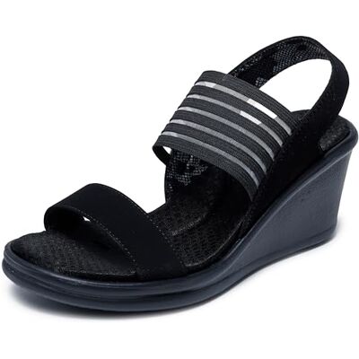 Skechers Women's Rumblers Sci-fi Wedge Sandal, Black, Medium Wide UK Skechers Women's Rumblers Sci-fi Wedge Sandal, Black, Medium Wide UK