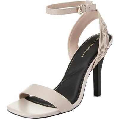 Tommy Hilfiger Women Sporty Leather High Heel Sandal, Heel Sandal, Grey, 4 Tommy Hilfiger Women Sporty Leather High Heel Sandal, Heel Sandal, Grey, 4