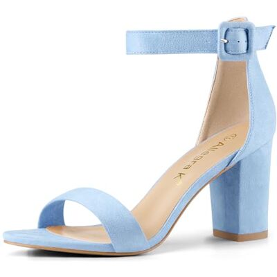 Allegra K Women's Chunky High Heel Ankle Buckle Strap Sandals Sky Blue 5 UK/Label Size 7 US Allegra K Women's Chunky High Heel Ankle Buckle Strap Sandals Sky Blue 5 UK/Label Size 7 US