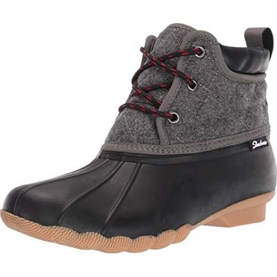 Skechers Women's Pond-Lil Puddles-Mid Quilted Lace Up Duck Boot with Waterproof Outsole Rain, Black/Charcoal, 4 UK Skechers Women's Pond-Lil Puddles-Mid Quilted Lace Up Duck Boot with Waterproof Outsole Rain, Black/Charcoal, 4 UK
