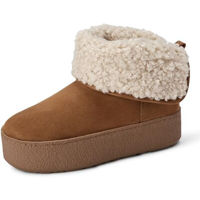 Amazon Essentials Women's Shearling-Lined Platform Ankle Boots, Tan Microsuede, 4.5 UK Amazon Essentials Women's Shearling-Lined Platform Ankle Boots, Tan Microsuede, 4.5 UK
