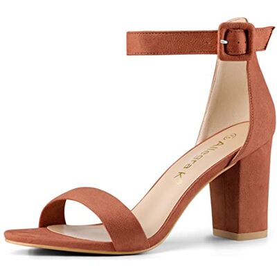 Allegra K Women's Open Toe Chunky High Heel Buckle Ankle Strap Sandals 3 3/8 inches Heels with Faux Suede, Comfortable Block Heels Sandal for Women, Summer Dressy Shoes Allegra K Women's Open Toe Chunky High Heel Buckle Ankle Strap Sandals 3 3/8 inches Heels with Faux Suede, Comfortable Block Heels Sandal for Women, Summer Dressy Shoes
