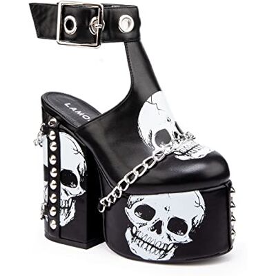 LAMODA Hidden Closet Platform Heels Black/Skull, Women's High Platform Heels with Cushioned Insole, Edgy Skull Design for Parties, Night Outs, Statement Looks, Comfortable and Stylish Footwear, UK 7 LAMODA Hidden Closet Platform Heels Black/Skull, Women's High Platform Heels with Cushioned Insole, Edgy Skull Design for Parties, Night Outs, Statement Looks, Comfortable and Stylish Footwear, UK 7