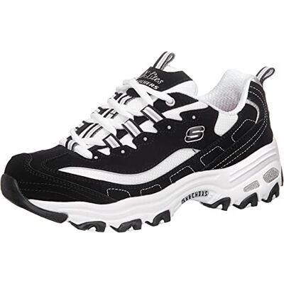 Skechers Women's D'Lites Biggest Fan Trainers, Black Trubuck/White Mesh/ Silver Trim, 2 UK Wide Skechers Women's D'Lites Biggest Fan Trainers, Black Trubuck/White Mesh/ Silver Trim, 2 UK Wide