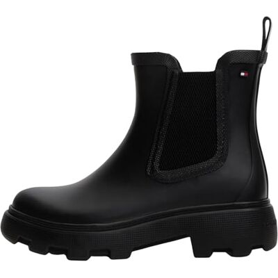 Tommy Hilfiger Women Rubber Flag Cleated Rainboot FW0FW09387 Rainboots, BLACK, 6.5 Tommy Hilfiger Women Rubber Flag Cleated Rainboot FW0FW09387 Rainboots, BLACK, 6.5