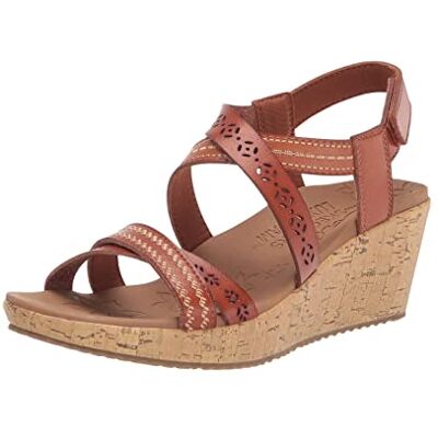 Skechers Women's Cork Wedge Sandal, Luggage, 8 Skechers Women's Cork Wedge Sandal, Luggage, 8