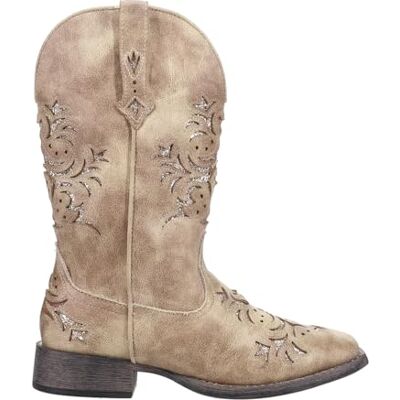 ROPER Women's Kennedy Glitter Tooled Inlay Square Toe Cowboy Boots Fashion, Tan Faux Leather Gold Underlay, 7 UK ROPER Women's Kennedy Glitter Tooled Inlay Square Toe Cowboy Boots Fashion, Tan Faux Leather Gold Underlay, 7 UK