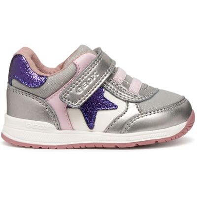 Geox Baby B RISHON Girl First Walker Shoe, DK Silver/Purple, 7 UK Child Geox Baby B RISHON Girl First Walker Shoe, DK Silver/Purple, 7 UK Child