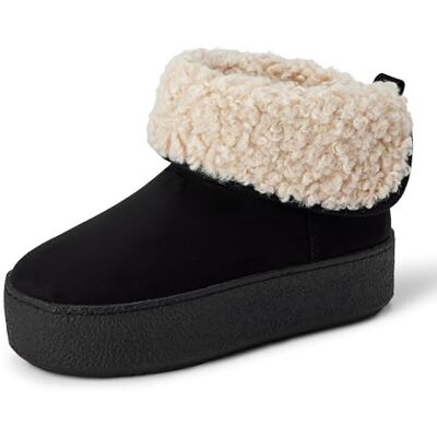 Amazon Essentials Women's Shearling-Lined Platform Ankle Boots, Black Microsuede, 7 UK Amazon Essentials Women's Shearling-Lined Platform Ankle Boots, Black Microsuede, 7 UK