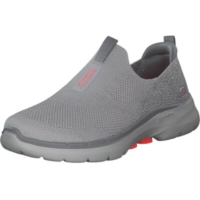Skechers Women's GO Walk 6 Glimmering Sneaker, Gray Textile/Coral Trim, 8 UK Skechers Women's GO Walk 6 Glimmering Sneaker, Gray Textile/Coral Trim, 8 UK