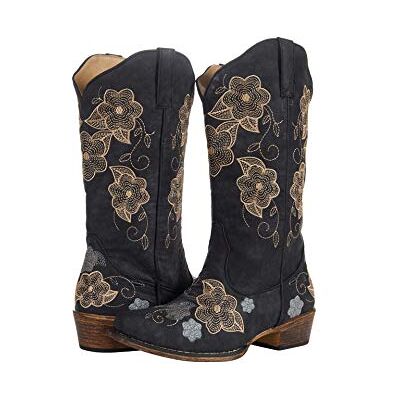ROPER Women's Riley Floral Embroidery Snip Toe Cowboy BootsFashion Boot ROPER Women's Riley Floral Embroidery Snip Toe Cowboy BootsFashion Boot