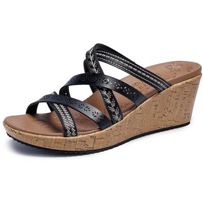 Skechers Beverlee Tiger Posse Wedge Sandals 319 816 Black Size 8 UK Skechers Beverlee Tiger Posse Wedge Sandals 319 816 Black Size 8 UK
