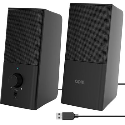 APM 571072 USB 2.0 Wired Speakers, Duo PC Speakers, Clear and Quality Sound, Self-Powered Via USB Cable, Adjustable Volume, 8W RMS Output, Compact Size, Black, 571072 APM 571072 USB 2.0 Wired Speakers, Duo PC Speakers, Clear and Quality Sound, Self-Powered Via USB Cable, Adjustable Volume, 8W RMS Output, Compact Size, Black, 571072