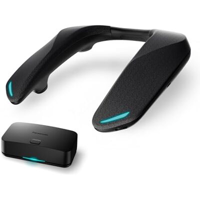 Panasonic SC-GNW10 Wireless Neck Speaker, Gaming Speaker with AI Noise Cancelling Mic, 2.4GHz Low Latency, 4ch Surround Sound, USB-C Charging, PC/PS4/PS5/Switch, Black Panasonic SC-GNW10 Wireless Neck Speaker, Gaming Speaker with AI Noise Cancelling Mic, 2.4GHz Low Latency, 4ch Surround Sound, USB-C Charging, PC/PS4/PS5/Switch, Black