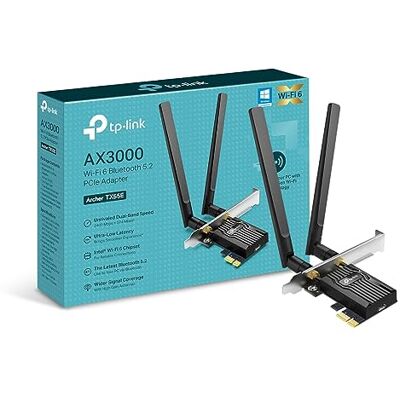 TP-Link Archer TX55E AX3000 WiFi 6 WiFi Card PCIe WiFi Card Wireless Bluetooth 5.2, Specialized Heatsink, WPA3 Security, OFDMA & MU-MIMO, 5GHz/2.4GHz Dual Band, Windows 10/11(64Bit) TP-Link Archer TX55E AX3000 WiFi 6 WiFi Card PCIe WiFi Card Wireless Bluetooth 5.2, Specialized Heatsink, WPA3 Security, OFDMA & MU-MIMO, 5GHz/2.4GHz Dual Band, Windows 10/11(64Bit)
