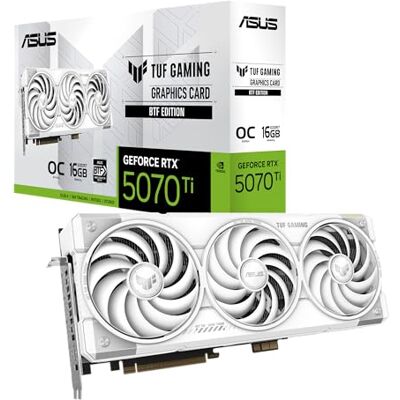 Asus TUF Gaming GeForce RTX 5070 Ti 16GB GDDR7 BTF White OC Edition Graphics Card (NVIDIA DLSS 4, 3,125-Slot, PCIe 5.0, 3X DisplayPort 2.1b, 2X HDMI 2.1b, GC-HPWR, White, TUF-RTX5070TI-O16G-BTF-WHITE) Asus TUF Gaming GeForce RTX 5070 Ti 16GB GDDR7 BTF White OC Edition Graphics Card (NVIDIA DLSS 4, 3,125-Slot, PCIe 5.0, 3X DisplayPort 2.1b, 2X HDMI 2.1b, GC-HPWR, White, TUF-RTX5070TI-O16G-BTF-WHITE)