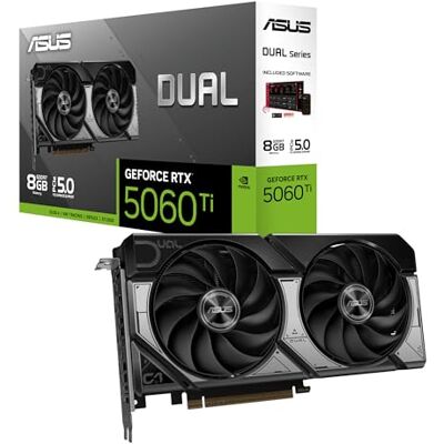 Asus Dual NVIDIA GeForce RTX 5060 Ti 8GB GDDR7 Graphics Card (PCIe 5.0, DLSS 4, HDMI 2.1b, DisplayPort 2.1b, 2.5-Slot, Axial Fans, 0dB Technology, Dual BIOS) Asus Dual NVIDIA GeForce RTX 5060 Ti 8GB GDDR7 Graphics Card (PCIe 5.0, DLSS 4, HDMI 2.1b, DisplayPort 2.1b, 2.5-Slot, Axial Fans, 0dB Technology, Dual BIOS)