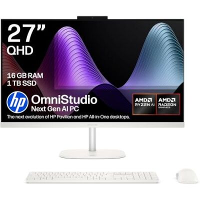 HP OmniStudio Next Gen AI 27” AIO PC Ryzen AI 7 445 16GB RAM 1TB SSD 50 TOPS NPU Radeon 840M Graphics 27” QHD Display Dual Speakers Wireless Keyboard & Mouse Windows 11 27-cw0001sa HP OmniStudio Next Gen AI 27” AIO PC Ryzen AI 7 445 16GB RAM 1TB SSD 50 TOPS NPU Radeon 840M Graphics 27” QHD Display Dual Speakers Wireless Keyboard & Mouse Windows 11 27-cw0001sa