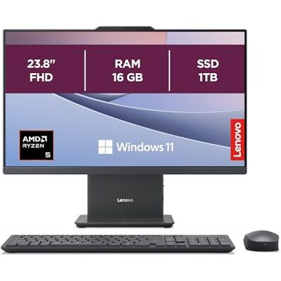 Lenovo IdeaCentre AIO 3 24” Desktop PC, AMD Ryzen 5 Processor, 16GB RAM, 1TB SSD, 23.8” Full HD Screen, All‑in‑One for Home, Work & Entertainment, Wireless EOS Keyboard and Mouse – Luna Grey Lenovo IdeaCentre AIO 3 24” Desktop PC, AMD Ryzen 5 Processor, 16GB RAM, 1TB SSD, 23.8” Full HD Screen, All‑in‑One for Home, Work & Entertainment, Wireless EOS Keyboard and Mouse – Luna Grey