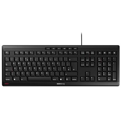 CHERRY STREAM KEYBOARD, Wired Keyboard, UK Layout (QWERTY), Whisper-Quiet Keystrokes, Unique Typing Experience, Flat Design, Black CHERRY STREAM KEYBOARD, Wired Keyboard, UK Layout (QWERTY), Whisper-Quiet Keystrokes, Unique Typing Experience, Flat Design, Black