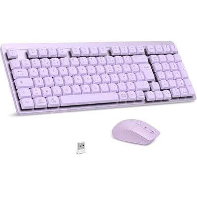 LeadsaiL FA98 Low Profile Mechanical Wireless Keyboard and Mouse Set with Red Switch, French AZERTY Connection, 2.4 GHz Connection, 98 Keys for Windows MacOS Computer PC-Purple LeadsaiL FA98 Low Profile Mechanical Wireless Keyboard and Mouse Set with Red Switch, French AZERTY Connection, 2.4 GHz Connection, 98 Keys for Windows MacOS Computer PC-Purple