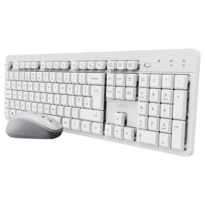 Trust Ody II Silent Wireless Keyboard and Mouse Set QWERTY UK Layout, Floating Low Profile Keys, One USB Receiver, Spill-Resistant, Ambidextrous Mouse, Quiet Combo for PC Laptop Mac, White Trust Ody II Silent Wireless Keyboard and Mouse Set QWERTY UK Layout, Floating Low Profile Keys, One USB Receiver, Spill-Resistant, Ambidextrous Mouse, Quiet Combo for PC Laptop Mac, White