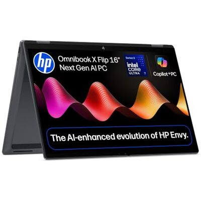 HP OmniBook X Flip Next Gen AI Laptop Intel Core Ultra 7 355 16GB RAM 512GB SSD 16” 2K OLED Touchscreen Intel Graphics Backlit Keyboard Fast Charge Windows 11 Charger Sold Separately HP OmniBook X Flip Next Gen AI Laptop Intel Core Ultra 7 355 16GB RAM 512GB SSD 16” 2K OLED Touchscreen Intel Graphics Backlit Keyboard Fast Charge Windows 11 Charger Sold Separately