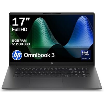 HP OmniBook 3 AI Laptop Intel Core Ultra 5 225U 8GB RAM 512GB SSD 17.3” Full HD IPS Anti-glare Display Intel Graphics Fast Charge Windows 11 17-dg0000sax Charger Sold Separately HP OmniBook 3 AI Laptop Intel Core Ultra 5 225U 8GB RAM 512GB SSD 17.3” Full HD IPS Anti-glare Display Intel Graphics Fast Charge Windows 11 17-dg0000sax Charger Sold Separately