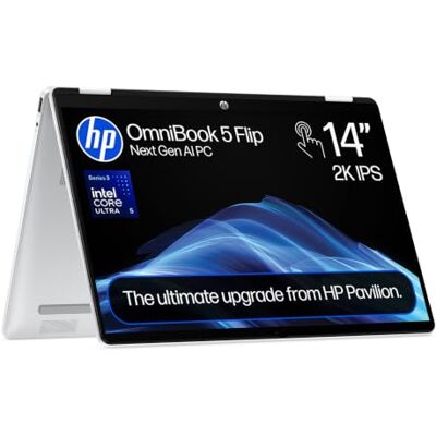 HP OmniBook 5 Flip Next Gen AI Laptop Intel Core Ultra 5 322 16GB RAM 512GB SSD 14” 2K Anti-Glare Touchscreen Fast Charge Backlit Keyboard Windows 11 Silver Charger Sold Separately HP OmniBook 5 Flip Next Gen AI Laptop Intel Core Ultra 5 322 16GB RAM 512GB SSD 14” 2K Anti-Glare Touchscreen Fast Charge Backlit Keyboard Windows 11 Silver Charger Sold Separately
