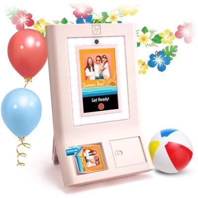 HP Sprocket Photo Booth Machine Instant Color Photo Printer, 10.1" (25.6 cm) Touchscreen, Ring Light, Custom Frames, 3x4 (7.6x10.1 cm) Photobooth Zink Paper, Share via QR Code,Mobile Notify App, Pink HP Sprocket Photo Booth Machine Instant Color Photo Printer, 10.1" (25.6 cm) Touchscreen, Ring Light, Custom Frames, 3x4 (7.6x10.1 cm) Photobooth Zink Paper, Share via QR Code,Mobile Notify App, Pink