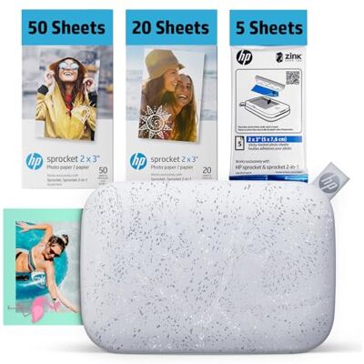 HP Sprocket 2x3 Instant Smartphone Photo Printer 75 Sheets Bundle Bluetooth Portable Color Wireless Mobile Printer (Luna Pearl) Zink Sticky-Back Photos HP Sprocket 2x3 Instant Smartphone Photo Printer 75 Sheets Bundle Bluetooth Portable Color Wireless Mobile Printer (Luna Pearl) Zink Sticky-Back Photos