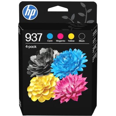 HP 937 Black/Cyan/Magenta/Yellow Original Ink Cartridges 4-Pack Compatible with OfficeJet Pro Series 9100, 9700, yield 1250 pages (Black)/ 800 pages (C/M/Y) (6C400NE) HP 937 Black/Cyan/Magenta/Yellow Original Ink Cartridges 4-Pack Compatible with OfficeJet Pro Series 9100, 9700, yield 1250 pages (Black)/ 800 pages (C/M/Y) (6C400NE)