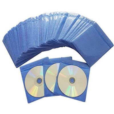 HAPPYLIVE SHOPPING 100 Pack Premium CD DVD Sleeves,Thick Non-Woven Material Double-Sided Refill Plastic Sleeve for CD and DVD Storage Binders Disc Case (Blue) HAPPYLIVE SHOPPING 100 Pack Premium CD DVD Sleeves,Thick Non-Woven Material Double-Sided Refill Plastic Sleeve for CD and DVD Storage Binders Disc Case (Blue)