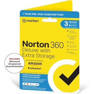 Symantec Norton 360 Deluxe with Extra Storage, 25 GB Extra Cloud Backup, Antivirus Software for 3 Devices and 1-year Subscription With Automatic Renewal Symantec Norton 360 Deluxe with Extra Storage, 25 GB Extra Cloud Backup, Antivirus Software for 3 Devices and 1-year Subscription With Automatic Renewal