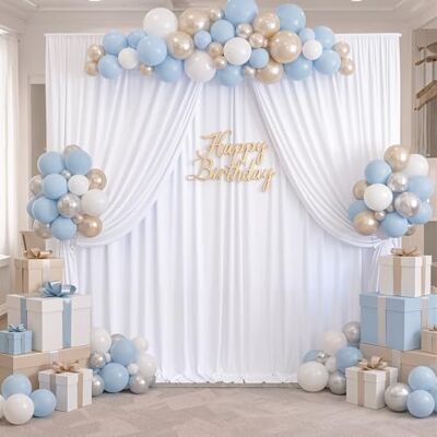 NSSONBEN Wrinkle Free White Backdrop Curtain for Parties, Polyester Photo Backdrop Drapes for Weddings Birthday Photography Background Parties Baby Shower, 10ft x 8ft NSSONBEN Wrinkle Free White Backdrop Curtain for Parties, Polyester Photo Backdrop Drapes for Weddings Birthday Photography Background Parties Baby Shower, 10ft x 8ft