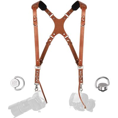 C Coiro Camera Harness for 2 Cameras – Slim Dual Shoulder Leather Camera Strap – Camera Straps for Photographers with Safety Tether Adjustable Size, Tan C Coiro Camera Harness for 2 Cameras – Slim Dual Shoulder Leather Camera Strap – Camera Straps for Photographers with Safety Tether Adjustable Size, Tan