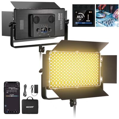 NEEWER 100W Bi Color LED Panel Video Light Kit, 960 LEDs 38600Lux@0.5m 2500K-8500K CRI96+/TLCI97+ 0-100% Dimming, APP/2.4G/Panel/DMX Control for Pro Studio Photography Recording Stage Lighting, AP100B NEEWER 100W Bi Color LED Panel Video Light Kit, 960 LEDs 38600Lux@0.5m 2500K-8500K CRI96+/TLCI97+ 0-100% Dimming, APP/2.4G/Panel/DMX Control for Pro Studio Photography Recording Stage Lighting, AP100B