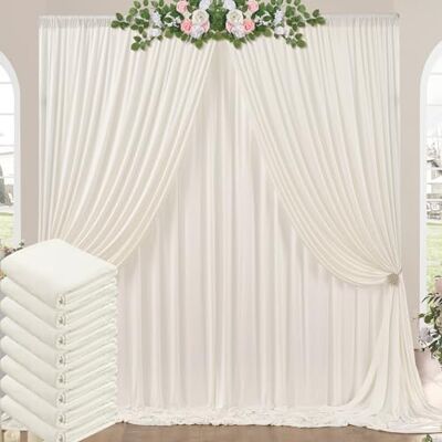 NSSONBEN 40ft x 10ft Wrinkle Free Ivory Backdrop Curtains for Parties, 8 Panels 5x10ft Polyester Ivory Backdrop Drapes for Wedding Birthday Photography Background Decoration NSSONBEN 40ft x 10ft Wrinkle Free Ivory Backdrop Curtains for Parties, 8 Panels 5x10ft Polyester Ivory Backdrop Drapes for Wedding Birthday Photography Background Decoration